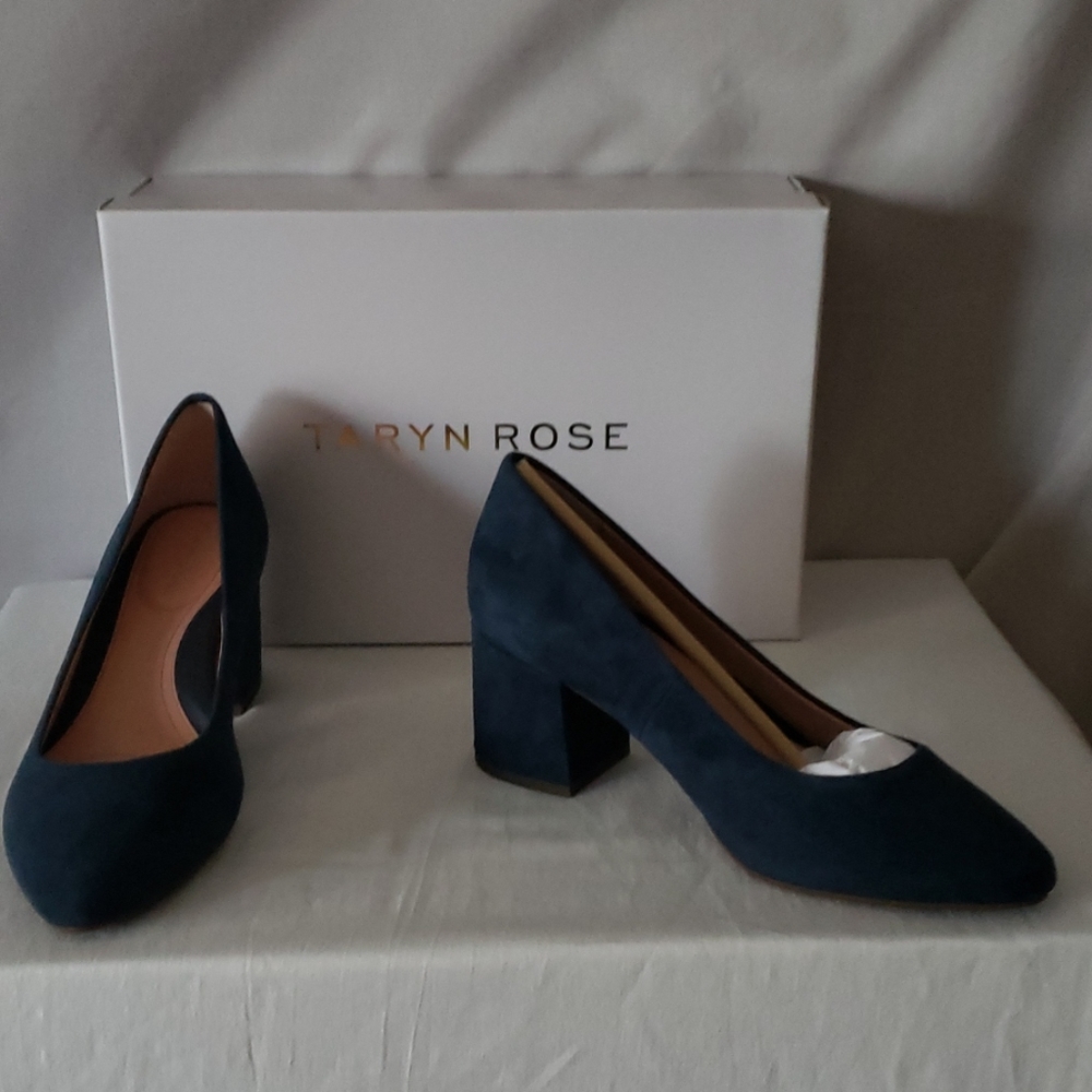 New Taryn Rose  Blue Suede Rochelle Heel Pump